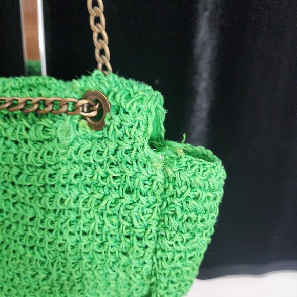 PARFOIS Green Jute Crocheted Crossbody Purse W/Antique Brass Chain Strap - Picture 5 of 13